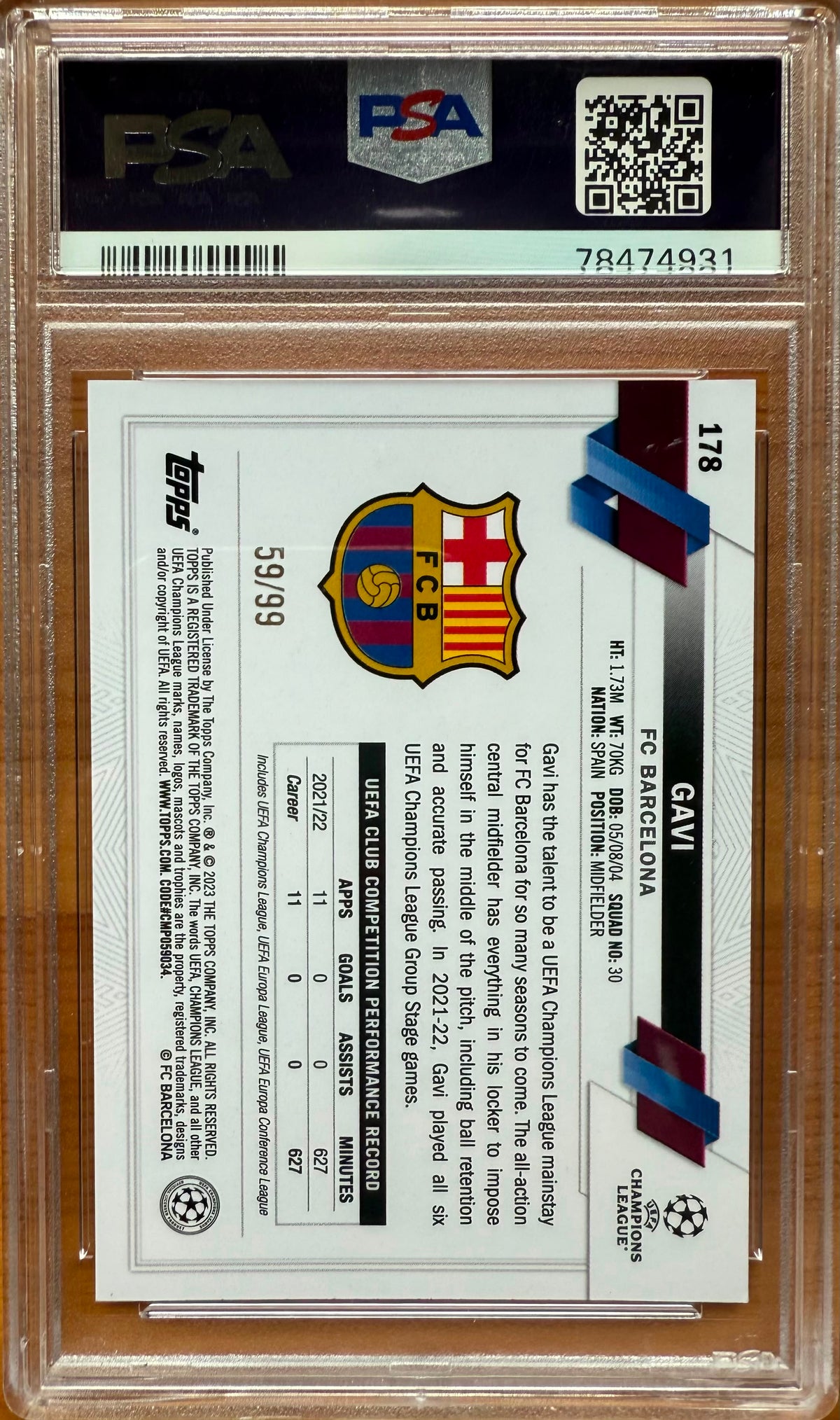 PSA 8  2022-23 TOPPS UEFA CC
GAVI
ICY BLUE FOIL 59/99