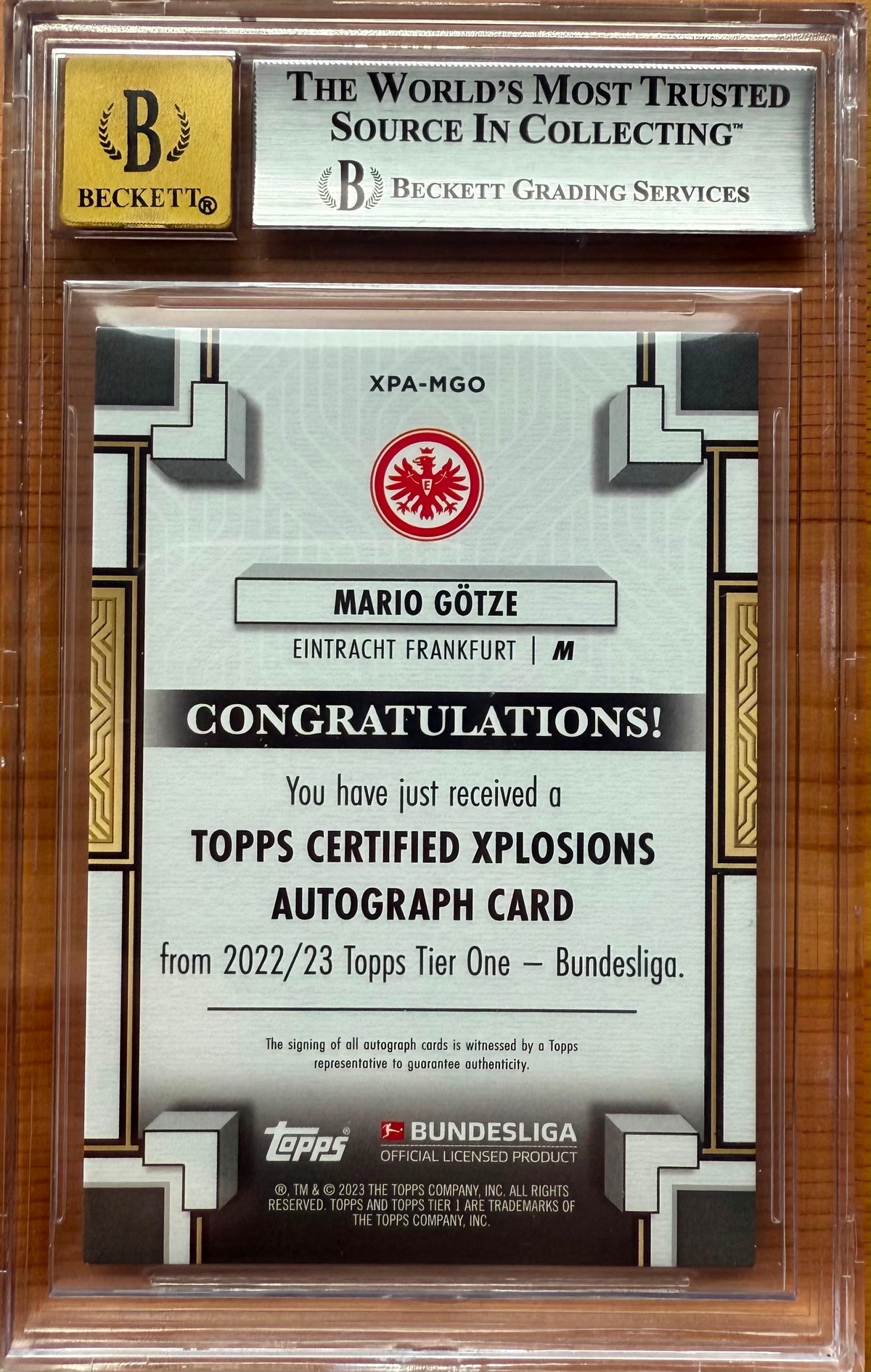Beckett 9 Auto 10 2022-23 TOPPS TIER ONE
BUNDESLIGA XPLOSION AUTOS
BLACK
#XPAMGO MARIO GOTZE 14/25