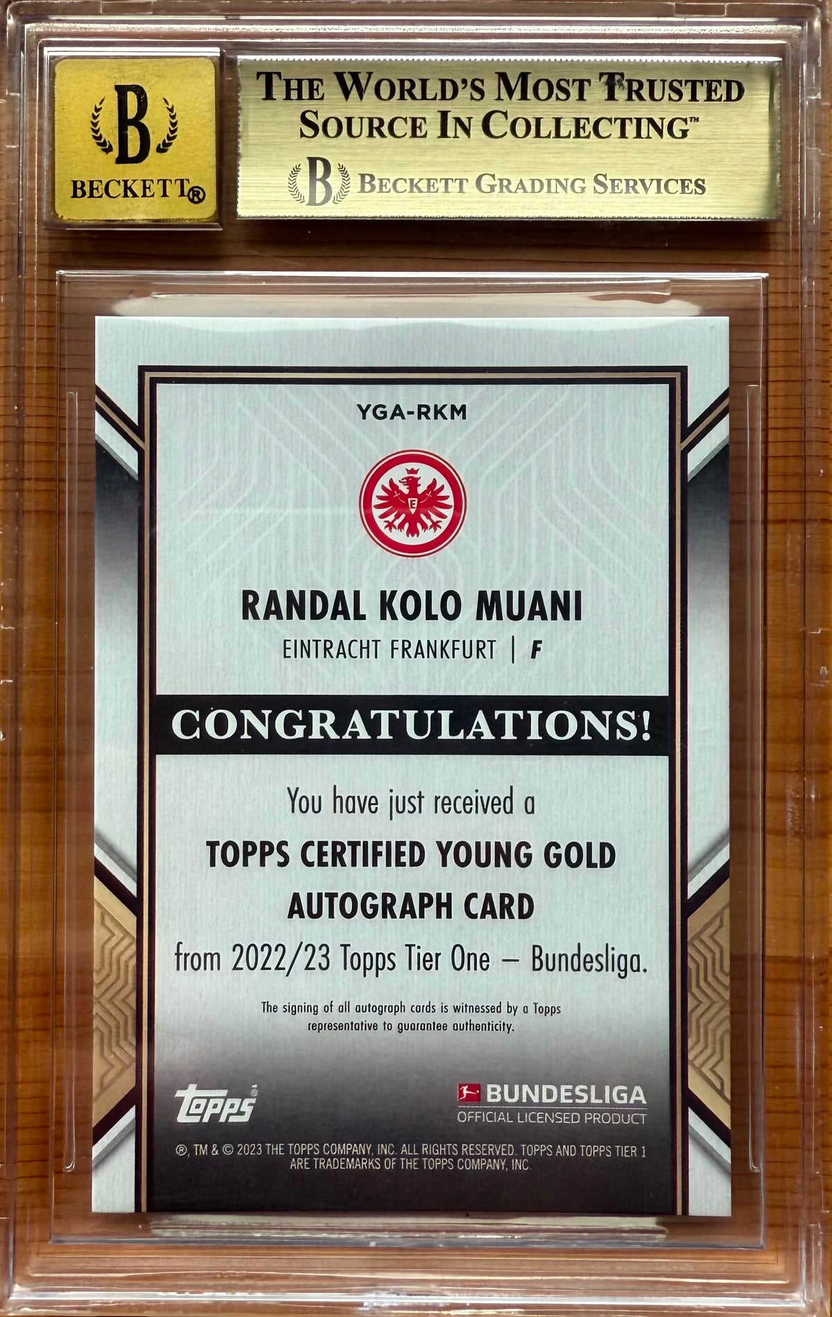 Beckett 9.5 Auto 10 2022-23 TOPPS TIER ONE
BUNDESLIGA YOUNG GOLD AUTOS
BLACK
#YGARKM RANDAL KOLO MUANI 25/25