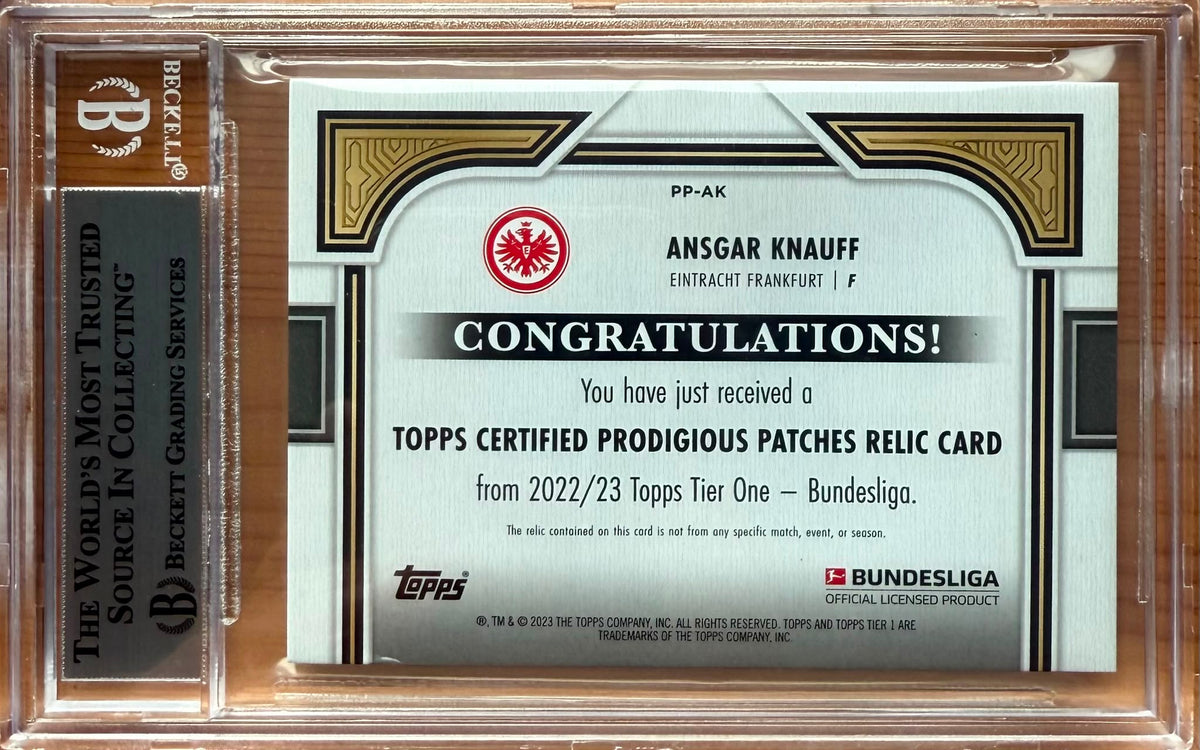 Beckett 7.5 2022-23 TOPPS TIER ONE
BUNDESLIGA
PRODIGIOUS PATCHES #PAK ANSGAR KNAUFF 2/5