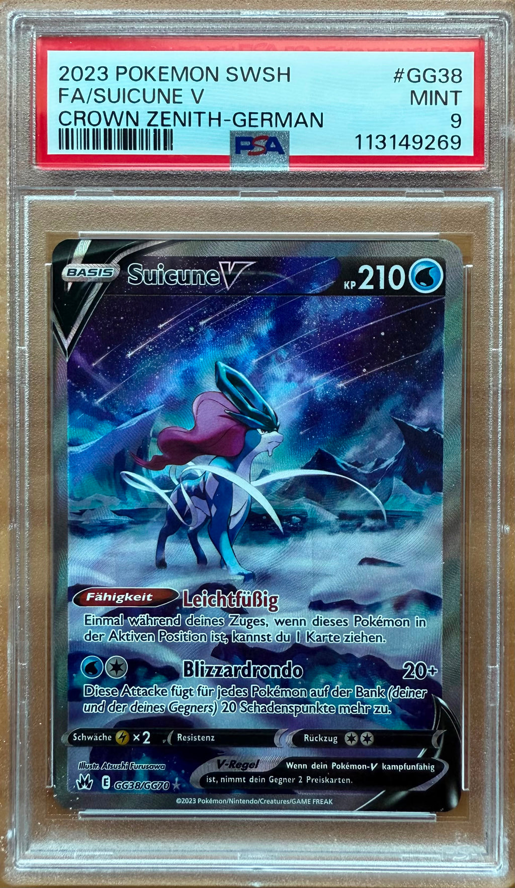 2023 POKEMON SWSH
FA/SUICUNE V
CROWN ZENITH-GERMAN PSA 9