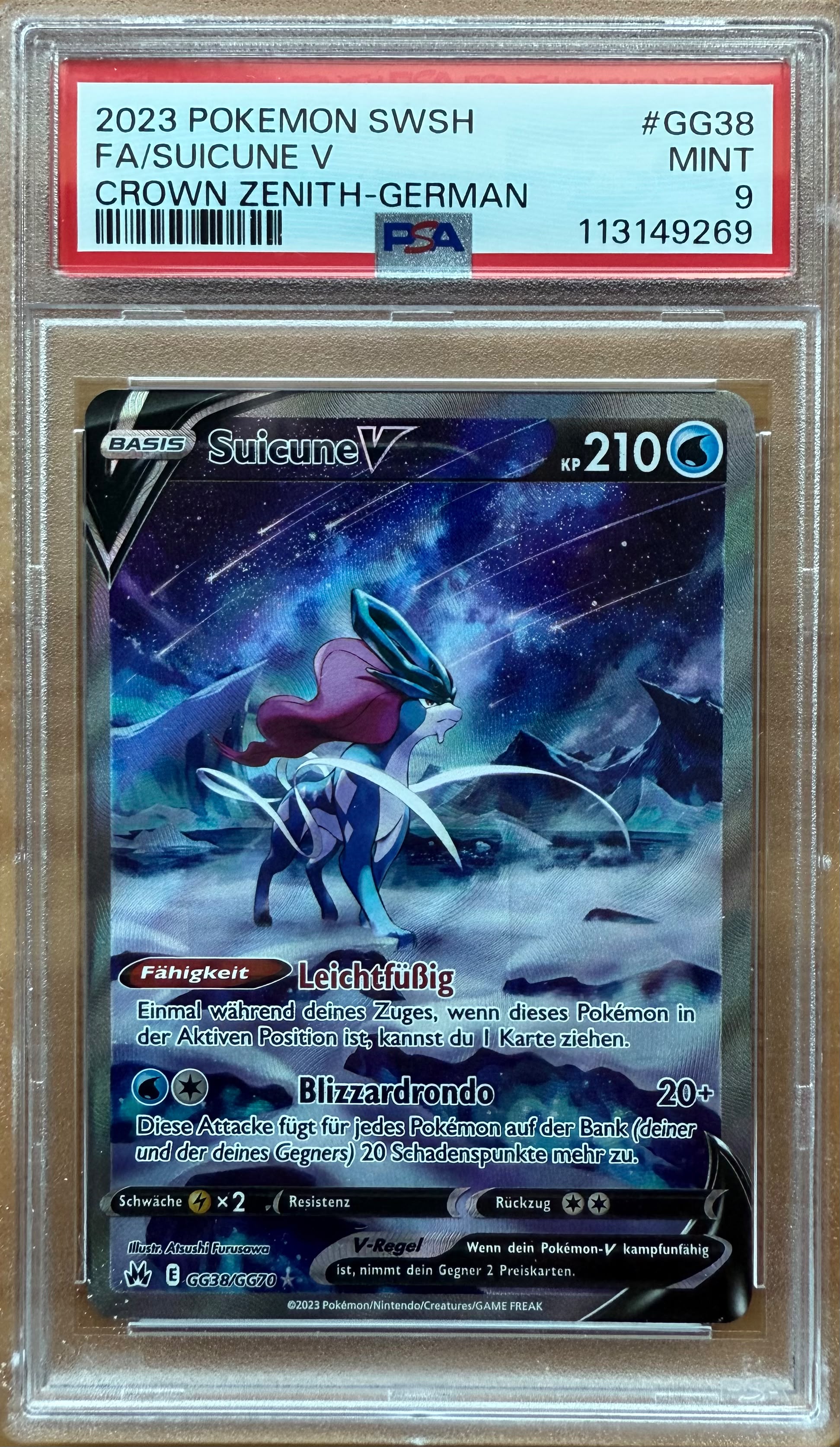 2023 POKEMON SWSH
FA/SUICUNE V
CROWN ZENITH-GERMAN PSA 9