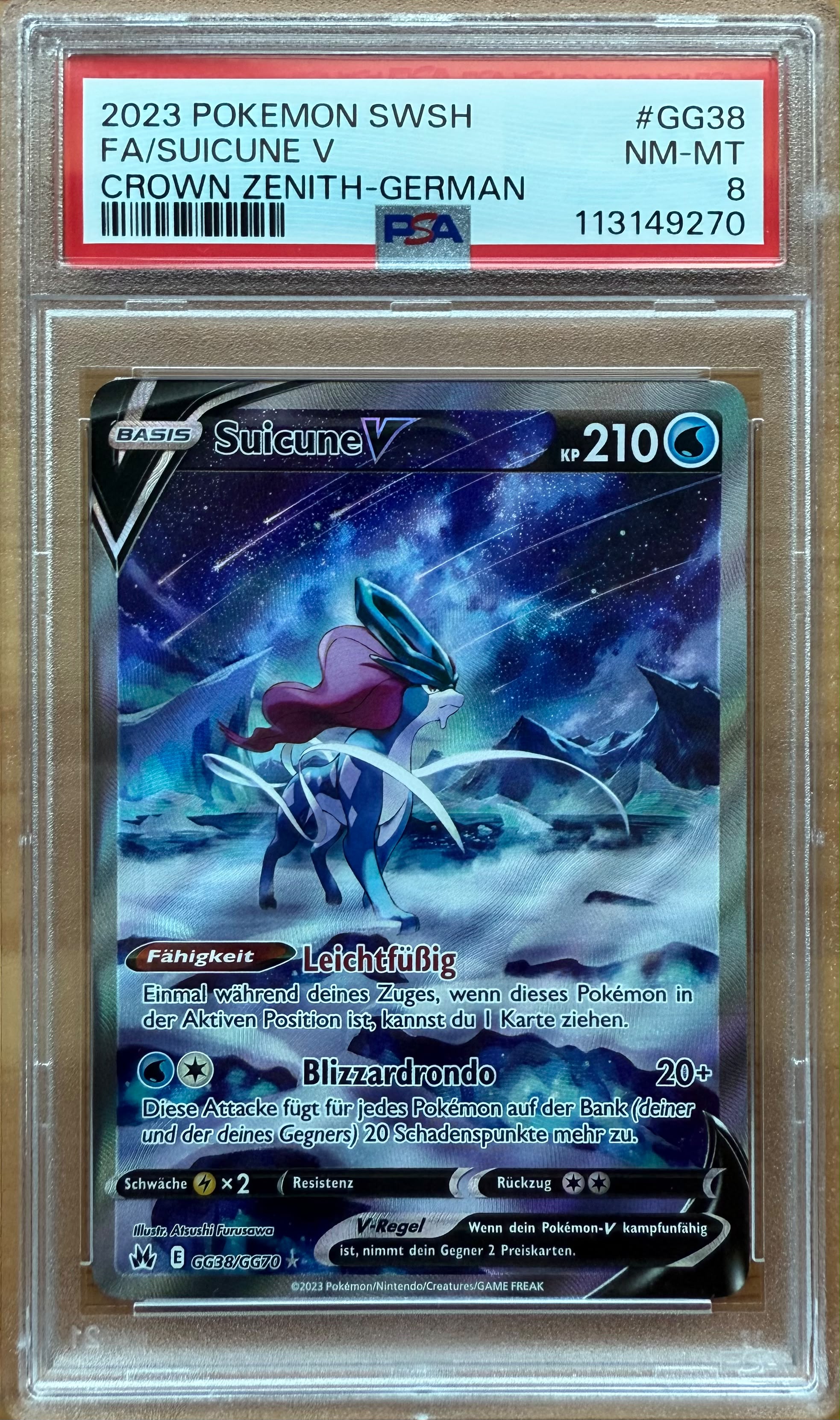 2023 POKEMON SWSH
FA/SUICUNE V
CROWN ZENITH-GERMAN PSA 8