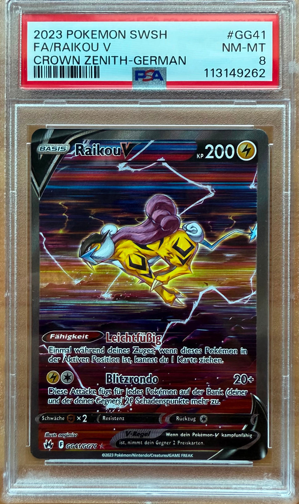 2023 POKEMON SWSH
FA/RAIKOU V
CROWN ZENITH-GERMAN PSA8